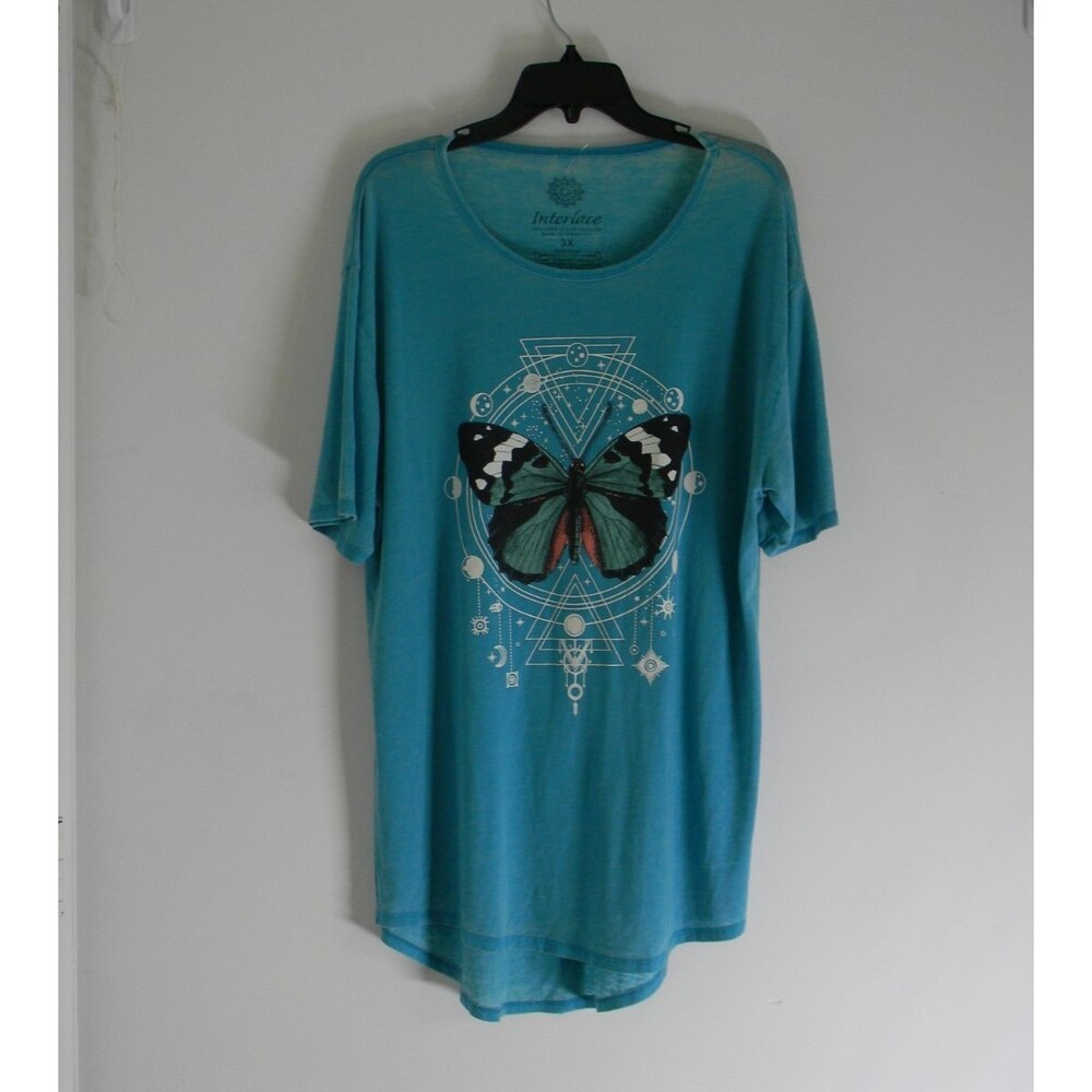 Interlace Teal Burnout Butterfly Mystic Deams Tee Galaxy Size 3X NWOT